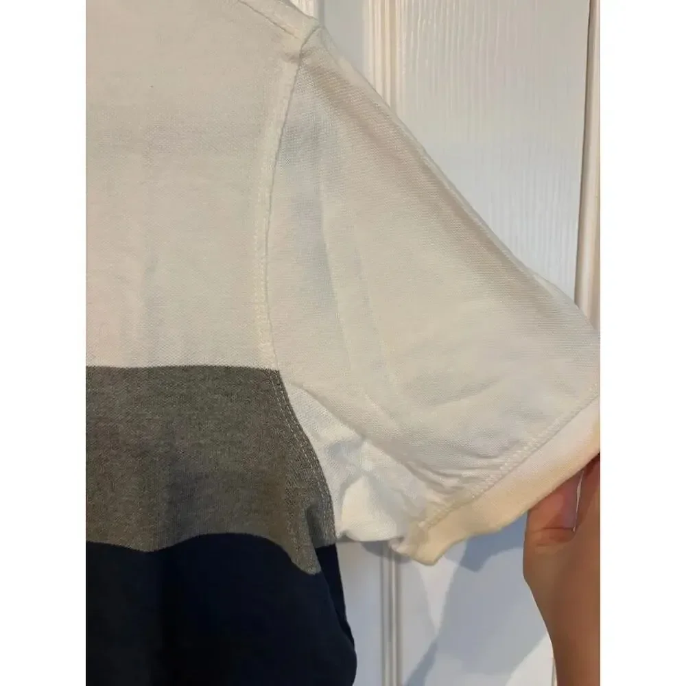 Banana Republic Organic Cotton Pique Polo Colorblock White Gray Blue Small